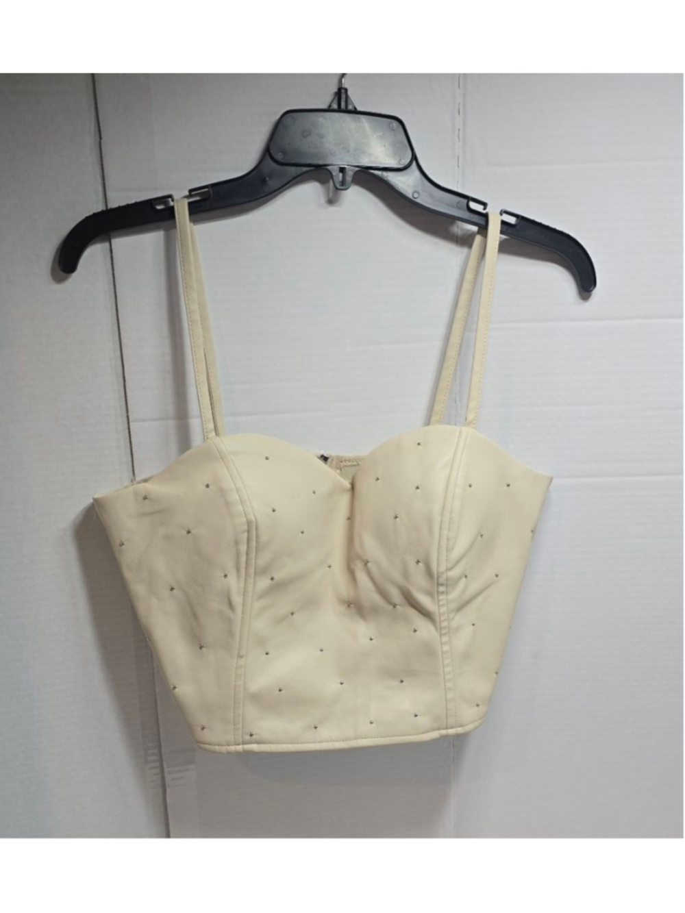 Women's Say What Beige Studded Faux Leather Crop Top L